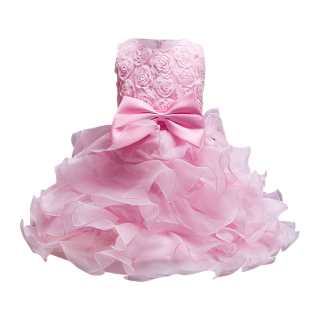 MIASHUI Robe de Concours pour Filles, Robe de Fête à Volants avec Fleurs, Robe de Bal de Mariage pour Enfants, Robe de Princesse Formelle, Rose, 3-4 Ans