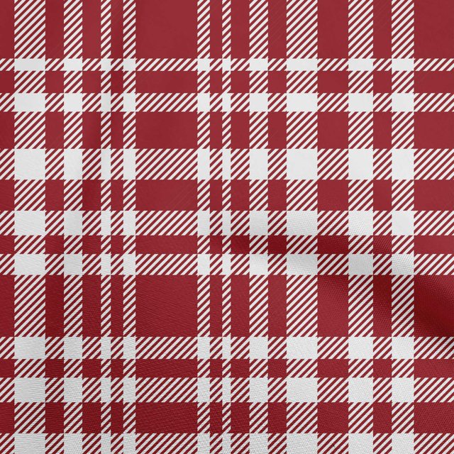 oneOone Georgette Viscose Red Fabric Check Sewing Material Print Fabric By The Yard 42 Inch Wide