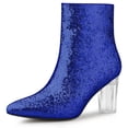thumbnail image 1 of Unique Bargains Women's Clear Block Heel Glitter Ankle Booties, 1 of 6
