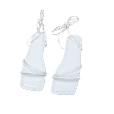 Womens Lace up Sandals Criss Cross Strappy Tie up Open Square Toe Flat Solid Color Lightweight Non Slip Causal Summer Sandals White