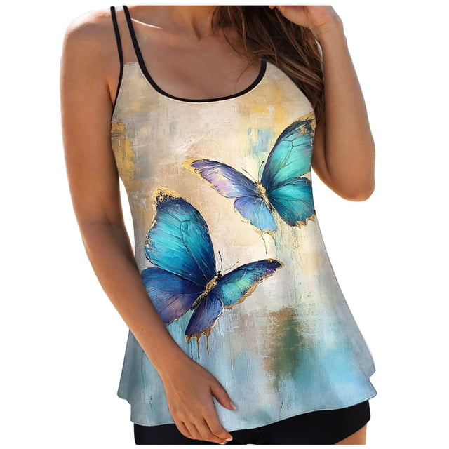 NIEWTR Tankini Haut pour Femmes, Maillots de Bain à Col Rond, Maillot de Bain Modeste à Effet Ventre Plat, Bretelles Spaghetti, Haut de Tankini (Vert Pâle, L)
