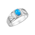 thumbnail image 3 of RYLOS Men's Rings 14K White Gold Classic 7X5MM Oval Gemstone & Diamond Ring Turquoise December Birthstone Rings For Men Size 9, 3 of 7
