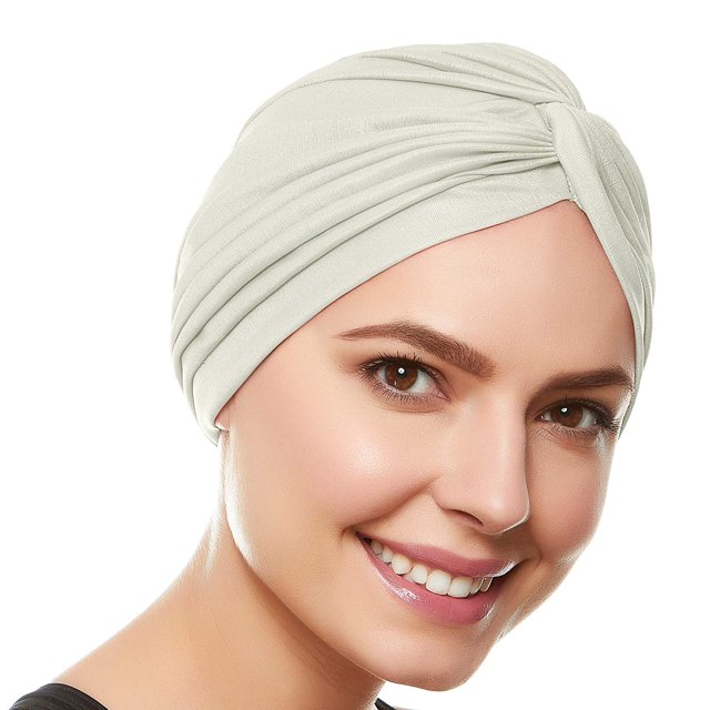 Beemo Womens Swim Cap Bathing Turban-Polyester Twisted Pleated Turban Head Cover - Ivory