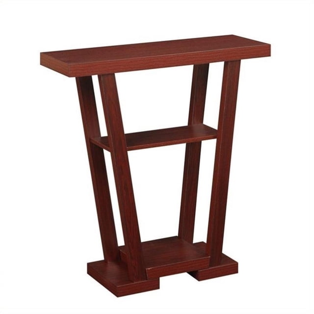 Pemberly Row Modern V Console in Espresso Wood Finish with Shelves