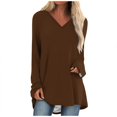 thumbnail image 1 of KIHOUT Spring Winter Womens Tops Solid Color T-shirt Long Sleeves Blouse V-Neck Casual Mid-Length Blouse Tops, 1 of 5