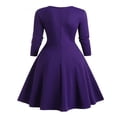 thumbnail image 2 of Women‘s Spring Autumn Patchwork Dress Long Sleeve Square Neck Plaid Zipper A-Line Dress, 2 of 5
