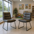 thumbnail image 3 of Homy Casa Set of 2 Upholstered Dining Chairs with Tufted Backrest and Brushed Silver Metal Legs, 3 of 7