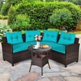 thumbnail image 3 of Patiojoy 4PCS Outdoor Patio Conversation Set Wicker Rattan Sectional Sofa W/Turquoise Cushions, 3 of 8