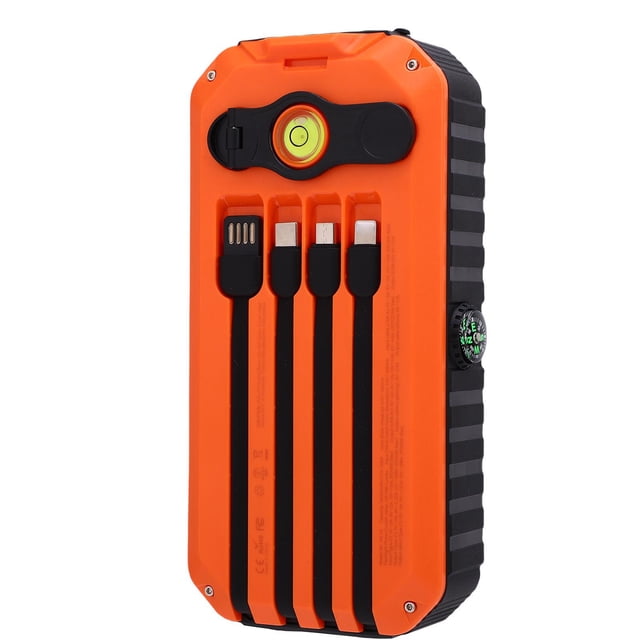 Solar Power Bank, 4 Cables 20000mAh Power Bank for Emergency Orange,Black