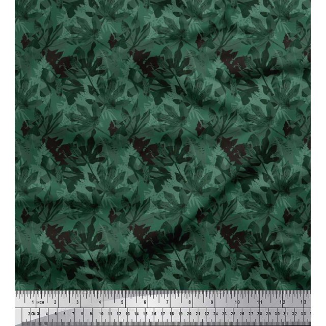 Soimoi polyester Crepe Fabric Chestnut Leaves Printed Fabric 1 Yard 42 Inch Wide