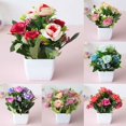 thumbnail image 2 of MesaSe 2 Pcs European Style Tea Rose Artificial Flower Pot Bonsai Garden Table Room Decor(Rose Red), 2 of 10