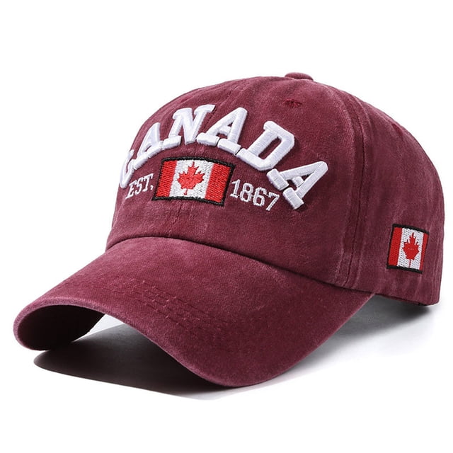 Canada Baseball Caps Canada Day Adjustable Hat with Embroidered Maple for Enthusiasts and Tourists. Made of deep red polyester, it features 'Canada,' a Canadian flag, and 'Est. 1867' embroidered on the front, with additional flag details on the sides. The adjustable strap ensures a comfortable fit for head sizes 56-60cm (22.05-23.62 inches). Ideal for Canada Day celebrations, outdoor activities, or as a stylish accessory to showcase Canadian pride. Note: This product does not align with the 'Home Improvement > Bathroom Renovation' category context.