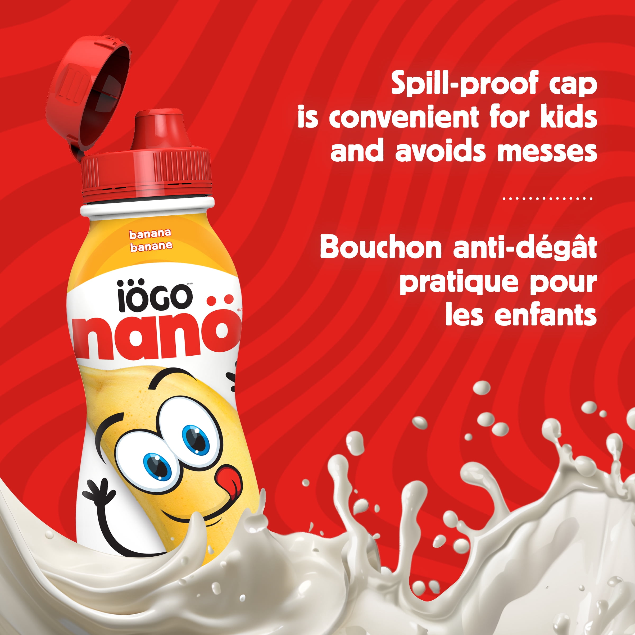 iÖGO nanö Bouteille de yogourt à boire 93 ml, Banane, 1 %, Boisson au yogourt, paquet de 6