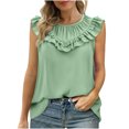 thumbnail image 1 of Diufon Hauts d'Été Sans Manches pour Femmes Col Rond Manches à Volants Chemises Basiques Plissées Blouses d'Affaires Tendance, 1 of 7