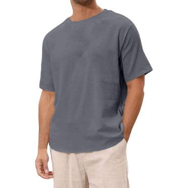 2025 T-Shirts pour Hommes en Lin Uni T-Shirts pour Hommes Chemise à Manches Courtes Col Rond T-Shirts Surdimensionnés Col Haut de Plage T-Shirt Vintage Lot T-Shirt pour Hommes