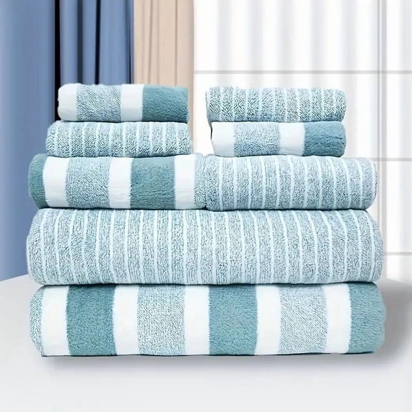 8 Piece Striped Towel Set Absorbent Bathroom Towels 2 Bath Towels 2 Hand Towels 4 Towels Home Bathroom Hotel And Spa Salon Towels Bathroom Supplies
