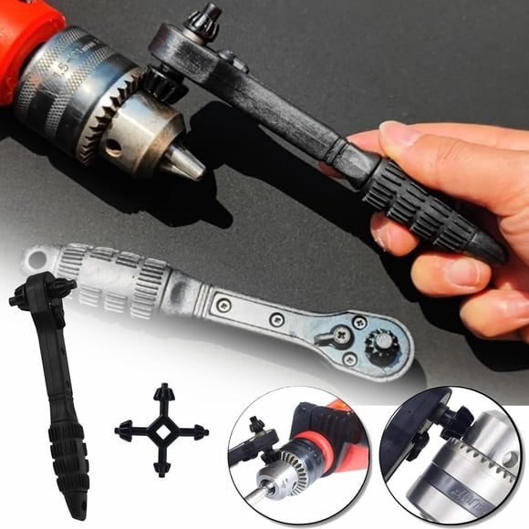 Drill Chuck Ratchet Wrench,2-in-1 Double Head Drill Chuck Key Wrench Tool,Universal Ratchet Drill Chuck Spanner for Drill Press,4-in-1 Chuck Key for Drill Chuck,Chuck Wrench & Repair,Hand Drill Key