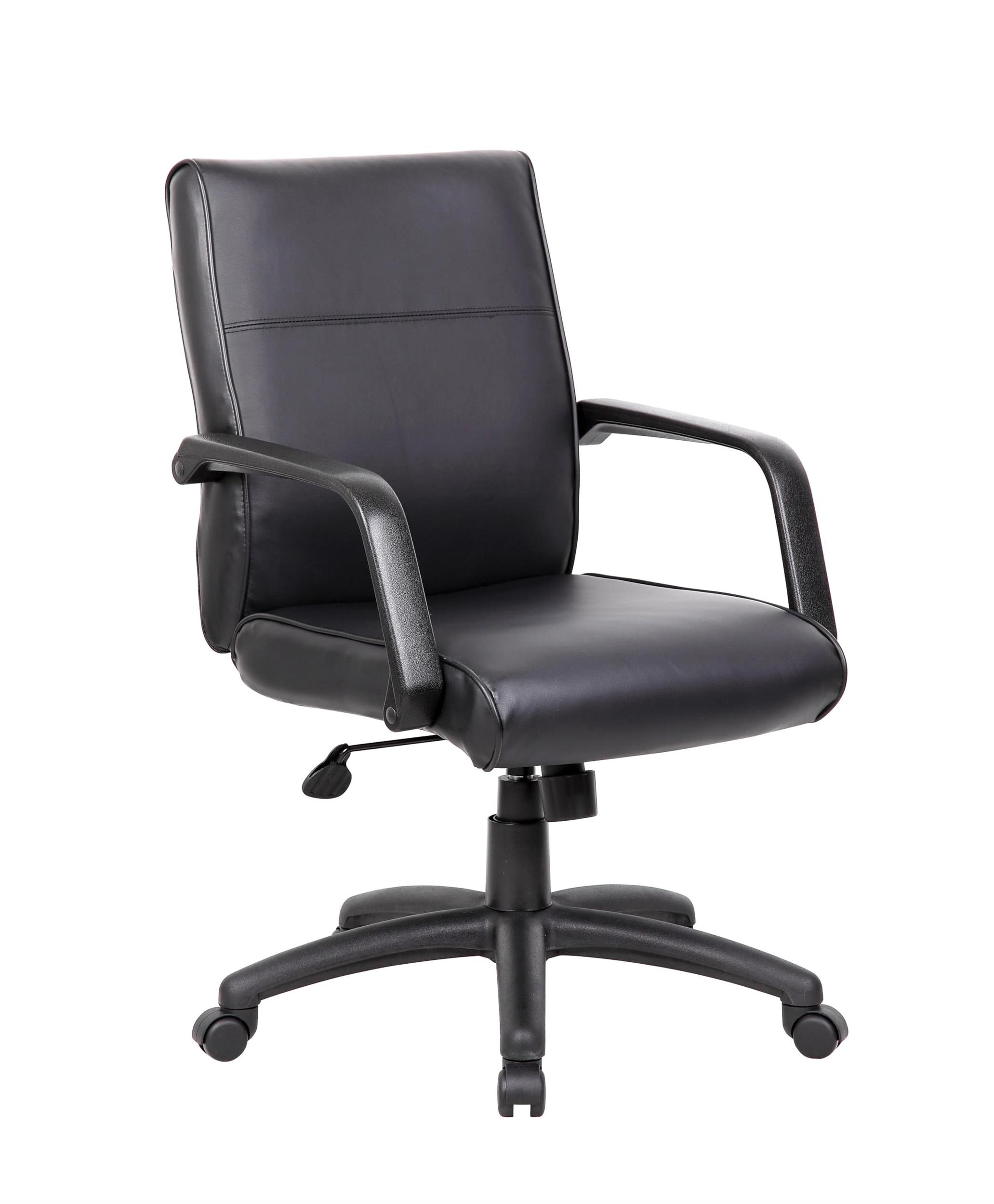 Boss Office Products Mid Back Executive Office Chair in Leather Plus in Black