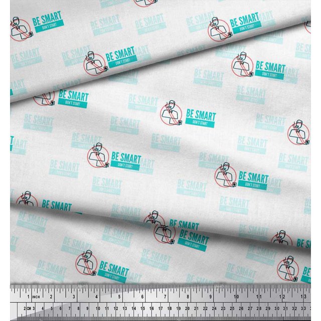 Soimoi Green Rayon Crepe Fabric Be Smart Dont Start Text Printed Fabric 1 Yard 46 Inch Wide