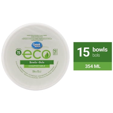 Great Value Eco Compostable Bowls, 15 Bowls