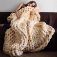 thumbnail image 1 of Chunky Knit Blanket Merino Wool Hand Made Throw Boho Bedroom Home Decor Giant Yarn, 1 of 3