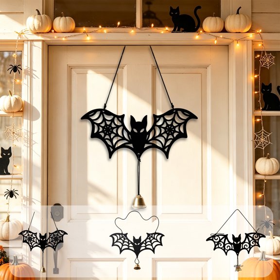 Fufafayo 3 Pcs Décor Suspendu de Porte en Bois Fantôme de Fête, Ornement Chauve-Souris Fluorescente Phosphorescente dans le Noir pour Fenêtres Extérieures, Décoration de Scène de Festival pour Manteau de Cheminée, Enseigne en Bois Noire pour Porche, Patio, Cour