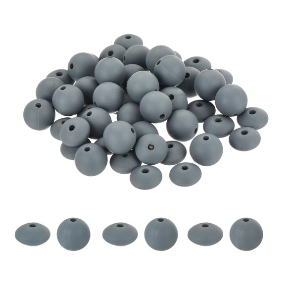 Unique Bargains 50Pcs Grey Silicone Beads 12mm Round and Lentil for Pen Bracelet Necklace Keychain DIY