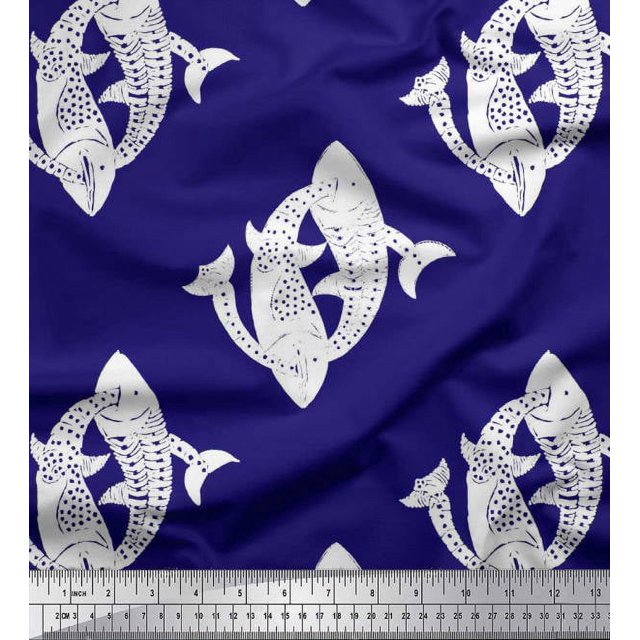 Soimoi Cotton Voile Fabric Fish Block Decor Fabric Printed Yard 42 Inch Wide