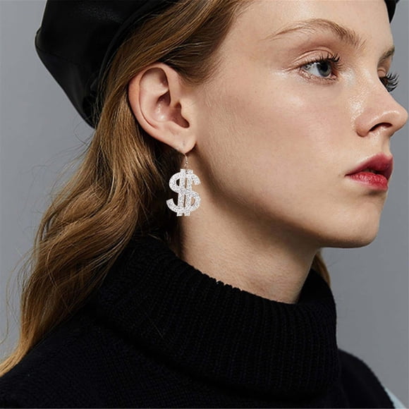 Earrings for Everyday Wear - Dollar Sign Shape Earrings for All Modern Hop Accessory Unisex Jewelry Acrylic and Metal Craft Statement Piece