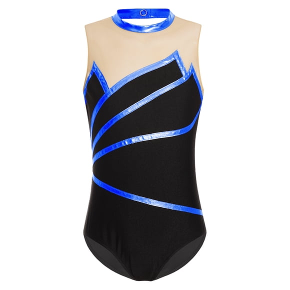 ranrann Justaucorps de Gymnastique Ballet Danse pour Filles Enfants en Maille Sans Manches Combinaison de Tumbling Tenue de Scène de Performance Bleu Royal 4