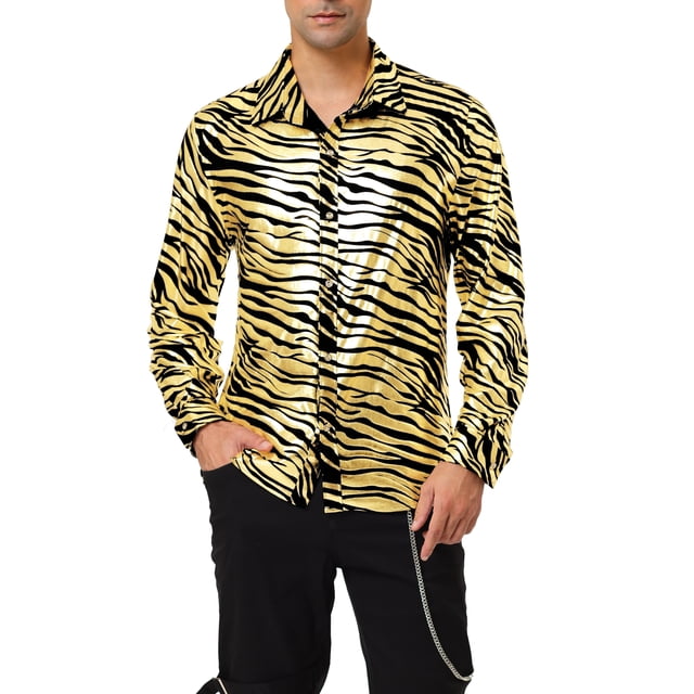INSPIRE CHIC Chemise en Coton à Manches Longues Boutonnée à Imprimé Léopard Vintage pour Homme