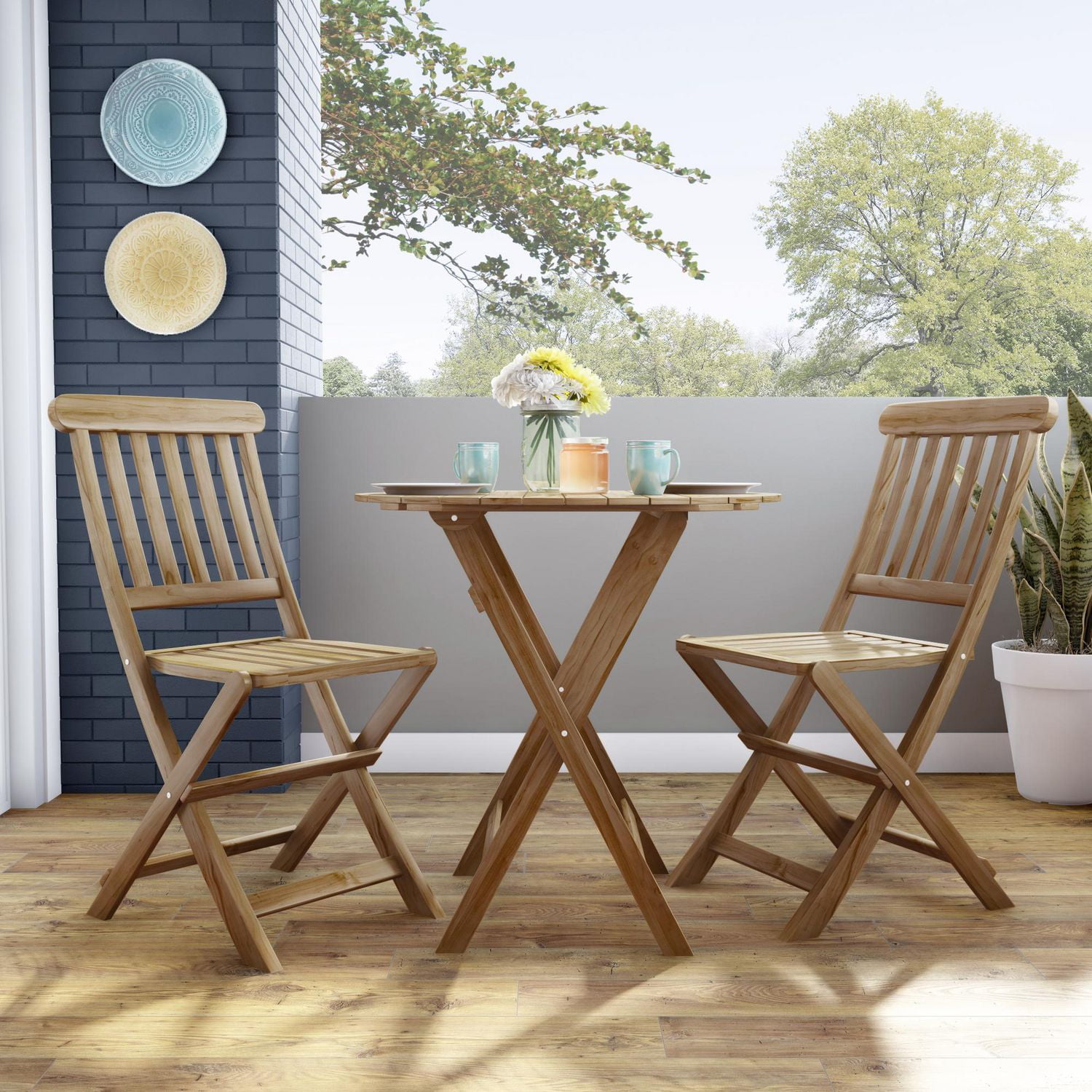 Ensemble de café extérieur en teck