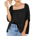 thumbnail image 2 of Timegard Womens Tops Square Neck Short Sleeve Comfy Casual Loose Top Basic T Shirt Oversized Blouse, 2 of 7