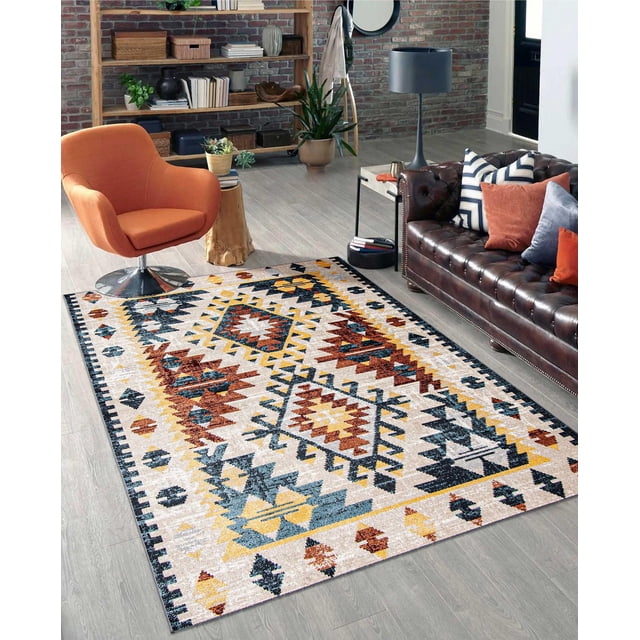 ECARPET Washable Vintage Turkish Tribal Area Rug & Runner for Hallway, Living Room, Bedroom