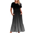thumbnail image 1 of Penkiiy Robe à Manches Courtes pour Femmes à Imprimé Dégradé, Ample, Unie, Décontractée, d'Été, Fluide, à Étages, Longue Maxi avec Poches 2TG Gris, 1 of 7
