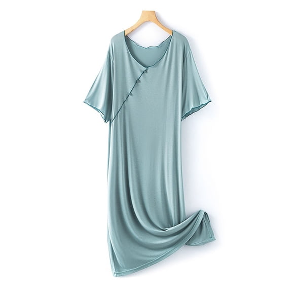 Sakmal Cloud-Like Cotton Nightgowns for Women Cotton Breathable Blue Night dress Long Short Sleeve Crew Neck Solid Nightgowns