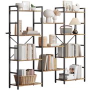 Ourlova 4 Tiers Bookshelf Classical Modern Book Shelf with 11 Open Display Shelves Tall Display Shelves for Living Room Bedroom and Home Office Brown