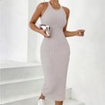 thumbnail image 2 of Oksale Robes Moulantes pour Femmes Sans Manches Côtelées Robe Maxi Ajustée Douce Extensible Confortable Col Ras du Cou Dos Nu Robes d'Été pour Fête de Vacances Kaki m, 2 of 7