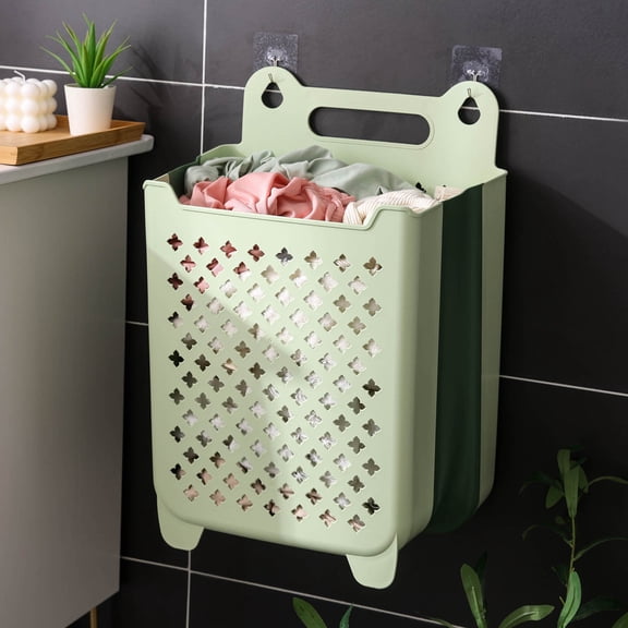 TopLLC Bathroom Folding Dirty Clothes Storage Basket Laundry Basket Household Wall Hanging Large Portable Punch-Free Put Clothes Bucket