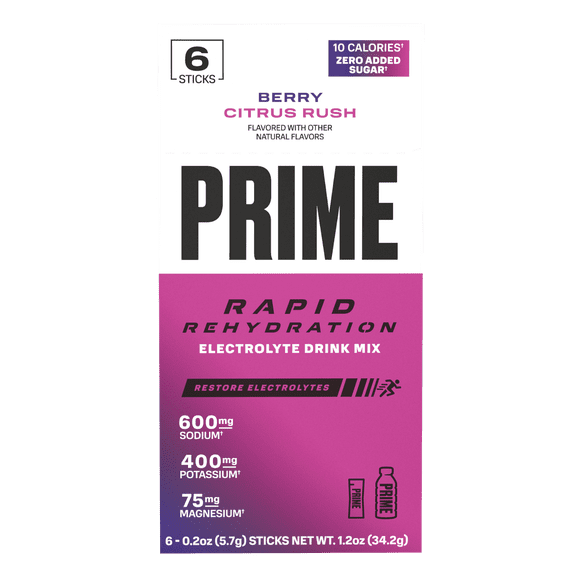 Sachets de réhydratation rapide Prime, saveur baies et agrumes, boîte de 6