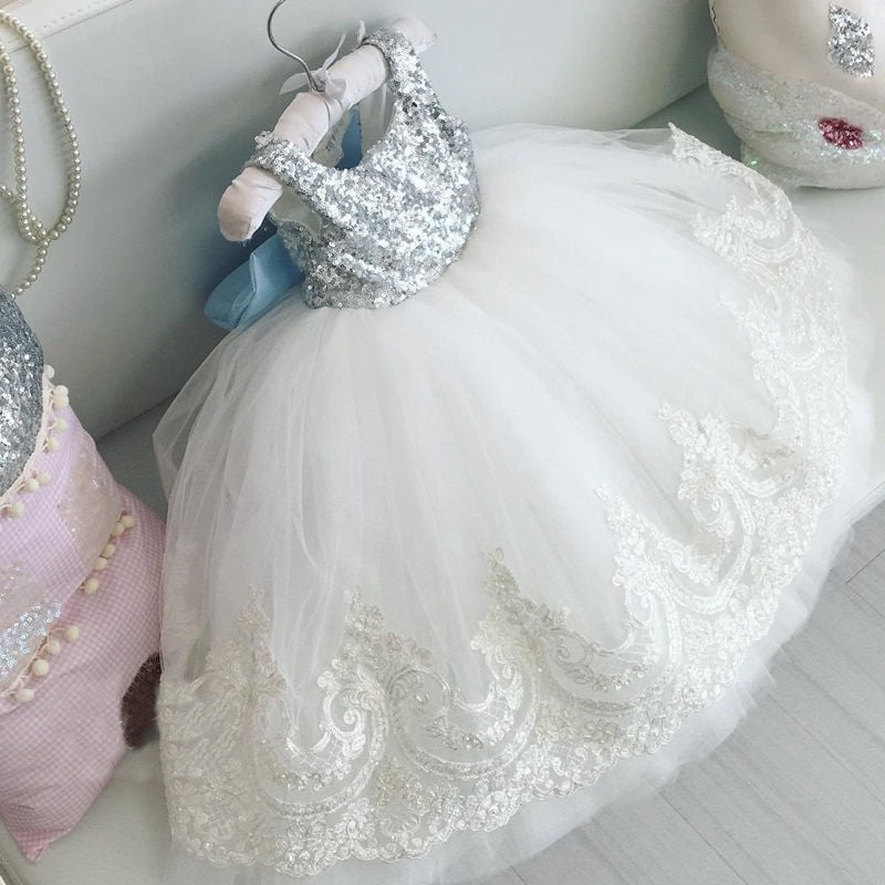 Robe Princesse Bébé Enfant Fille Nœud en Dentelle Florale Robe de Noël Fête Robes Formelles
