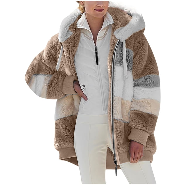 IROINID Women's Comfy Short Jacket Contrast Color Zip Up Long Sleeve Outwear, Khaki