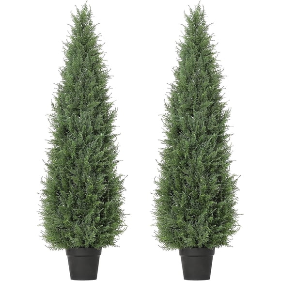 Ourlova 4FT Artificial Cedar Topiary Trees 2 Pack UV Resistant Faux Outdoor Plants Realistic Potted Fake Trees for Porch Patio Garden Indoor Decor