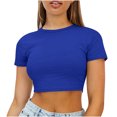 thumbnail image 2 of Jsaierl Hauts Courts Unis pour Femmes Été Col Rond T-Shirts à Manches Courtes Ajustés Classiques Polyvalents, 2 of 8