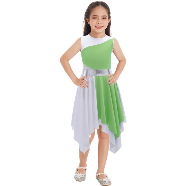 Yartina Robe de Danse Asymétrique pour Filles, Tunique de Prière Lituricale, Vert Clair 14