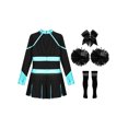 thumbnail image 4 of Hansber Tenues de Cheerleading pour Filles Uniforme de Cheerleading Robe Fantaisie avec Pompons Ensemble de Bas Bleu Vert&Noir 8, 4 of 7
