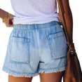 thumbnail image 4 of EYIIYE Women Washed Denim Shorts Casual Drawstring Elastic Waist Loose Shorts, 4 of 5