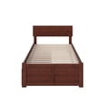 thumbnail image 3 of Leo & Lacey Twin Wood Platform Bed with Footboard and Storage Drawers in Walnut, 3 of 7