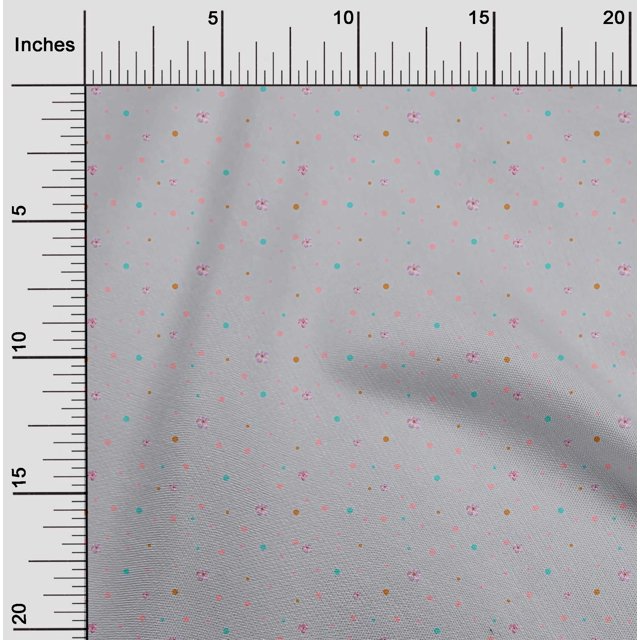 oneOone Silk Tabby Fabric Dot & Flower Floral Print Sewing Fabric BTY 42 Inch Wide