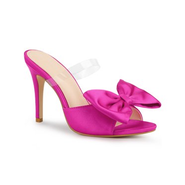 BLISSFUL STEP Women's Clean Strap Bow Stiletto Heels Mules Slide Sandals Hot Pink (Size 8)